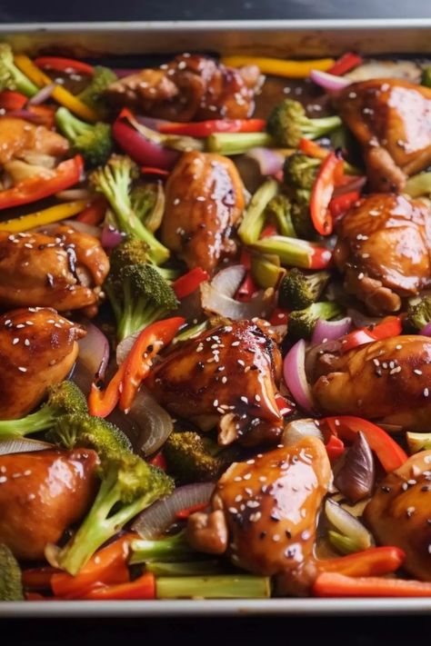 Ree Drummond's Sheet Pan Teriyaki Chicken Recipe – Hungarian Chef Sheet Pan Teriyaki Chicken, Pan Sauce For Chicken, Vegetable Sheet Pan, Teriyaki Chicken Recipe, Marinated Chicken Thighs, Chicken Teriyaki Recipe, Chicken Easy, Stuffed Mini Peppers, Types Of Vegetables