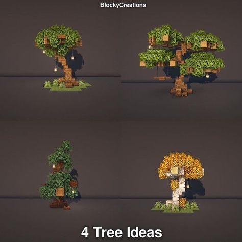 Cute Tree Minecraft, Small Tree Minecraft Ideas, Minecraft Light Source Ideas, Minecraft Minecart Ideas, Fantasy Trees Minecraft, Custom Oak Tree Minecraft, Minecraft Small Custom Tree, Tree Design Minecraft, Big Minecraft Tree