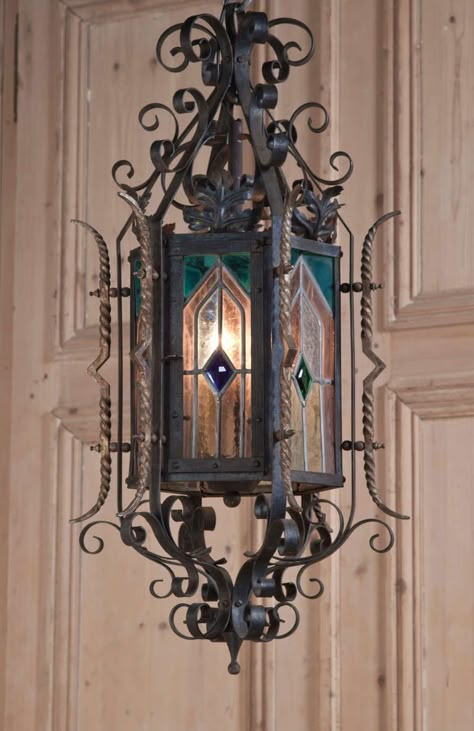 Pub Lighting, Gothic Lantern, Stained Glass Lantern, Mission Revival, Gothic Chandelier, Lantern Image, Modern Lanterns, Lantern Ideas, Lantern Chandelier