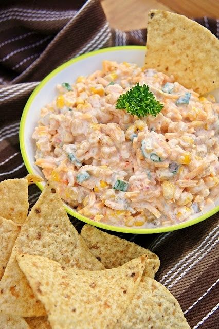 Cowboy Corn Dip: 3 cans sweet corn with diced peppers, drained (also called Fiesta corn...11 oz each) 1 can chopped green chilies (7 oz) 1 can chopped jalapeno peppers, drained (6 oz) 1/2 cup green onions, chopped 1 cup mayonnaise 1 cup sour cream 1 teaspoon pepper 1/2 teaspoon garlic powder 1 package shredded sharp cheddar cheese (16 oz) 2-3 bags of Frito Scoops. Cowboy Corn Dip, Cowboy Corn, Macncheese Recipe, Fiesta Dip, Corn Dip Recipes, Canning Sweet Corn, Corn Dip, S'mores, Corn Salad