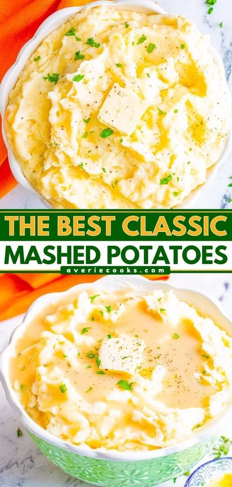 Easy Mashed Potatoes - Averie Cooks Sweet Potato Yams, Classic Mashed Potatoes Recipe, Cold Weather Dinner Ideas, Cold Weather Dinner, The Best Mashed Potatoes, Cheddar Mashed Potatoes, Best Sweet Potato Casserole, Classic Mashed Potatoes, Side Dish For Thanksgiving