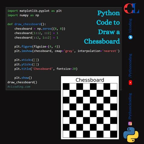 Python Code to Draw a Chessboard Python Drawing, Code Python, Comp Sci, Coding Python, Learn Html And Css, Python Coding, Computer Programming Languages, Learn Hacking, Python Code