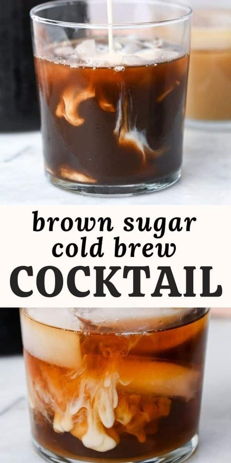 Inspired by Starbucks brown sugar oat milk shaken espresso, this cold brew cocktail features a homemade brown sugar simple syrup and bourbon. It's refreshing, warming, and super easy to make! Cold Brew Cocktail, Tequila Smash, Oat Milk Shaken Espresso, Strawberry Tequila, Brown Sugar Simple Syrup, Homemade Brown Sugar, Shaken Espresso, Bourbon Cocktail, Bar Stuff