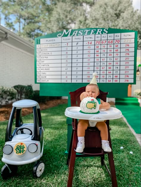 Golfing Birthday Party, Golf Themed Smash Cake Photoshoot, Golf Breakfast Ideas, 1st Birthday Golf Pictures, First Golf Birthday, Golf First Birthday Pictures, 1st Bday Golf Theme, Golf Theme Party Backdrop, Golf Themed 2nd Birthday Party