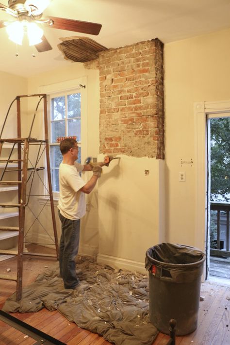 How to Remove Plaster from Brick | How To Build It Brick Chimney Breast, Exposed Brick Fireplaces, Chimney Decor, Interior Brick, Brick Interior Wall, Old Brick Wall, Brick Interior, Brick Fireplace Makeover, Brick Chimney