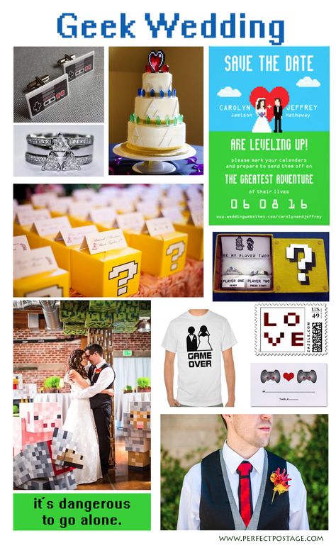 Nintendo Themed Wedding, Gamer Theme Wedding, Gaming Themed Wedding, Nerdy Wedding Ideas Gaming, Video Game Themed Wedding, Video Game Wedding Ideas, Gamer Wedding Ideas, Anime Wedding Ideas, Geek Wedding Ideas