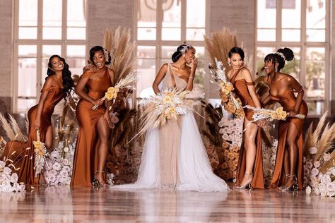 February Wedding Bridesmaids Dresses, Black People Weddings, Wedding February, Brown Wedding Themes, February Wedding, Fashion Flowers, Brown Wedding, Wedding 2025, Dream Wedding Ideas Dresses