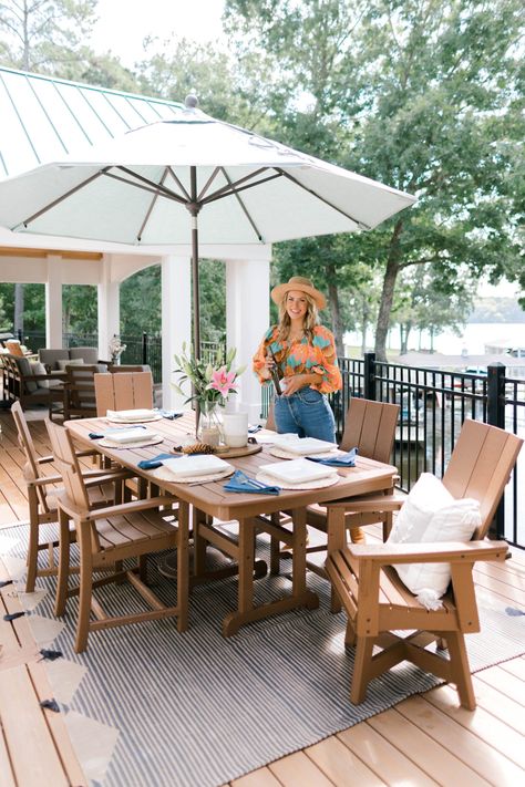 Lake House Deck, Polywood Outdoor Furniture, Eva Shockey, Deck Dining, Outdoor Patio Table, House Deck, Outside Living, Outdoor Table Settings, Patio Dining Table