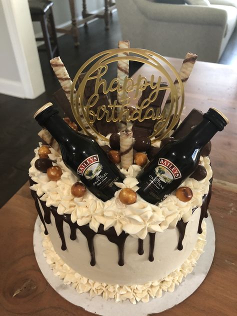 Baileys Cake Decoration, Alcoholic Birthday Cake, Alcohol Birthday Cake, Basketball Birthday Cake, Baileys Cake, 20 Birthday Cake, Alcohol Cake, 18th Cake, 21st Cake