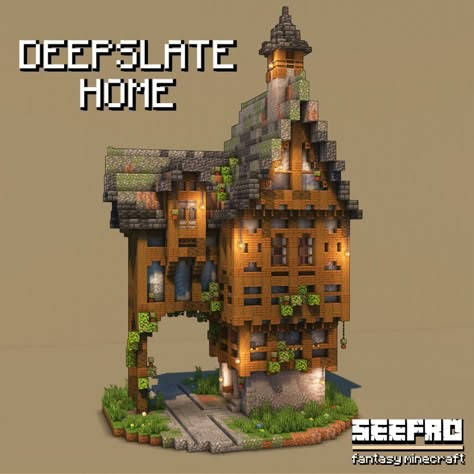 Cute Medieval Minecraft House, Minecraft Forest House Tutorial, River Town Minecraft, Minecraft Town Inspiration, Bridge House Minecraft, Medieval Mc House, Minecraft Medieval Storage House, Mc Medieval Builds, Medieval Farmhouse Minecraft