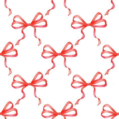 Ribbon Pattern Design, Christmas Bow Illustration, Bow Illustration Ribbon, Red Bow Wallpaper, Ribbon Reference, Packing Illustration, Christmas Prints And Patterns, Water Colour Pattern, Christmas Watercolor Art