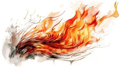 Fire Element Tattoo Ideas, Fire Colored Pencil, Abstract Fire Tattoo, Fire Line Drawing, Fire Abstract Art, Fire Background Drawing, Fire Element Art, Watercolour Fire, Flames Sketch