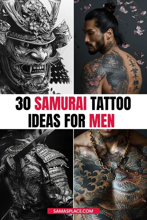 Samurai tattoo ideas for men, symbolizing honor, courage, and the warrior spirit with detailed armor designs Tattoo Ideas For Men Symbols, Samurai Tattoo Ideas, Chest Tattoo Japanese, Samurai Tattoos, Japanese Warrior Tattoo, Code Of Honor, Samurai Tattoo Sleeve, Warrior Tattoo Sleeve, Full Chest Tattoos