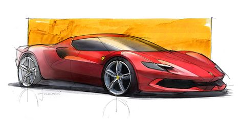 Ferrari Drawing F1, Flavio Manzoni, Ferrari Sketch, Ferrari Sketch Design, Ferrari 296 Gtb, Ferrari 296, Ferrari 308 Gtb, Supercar Design, Ferrari 288 Gto Evoluzione