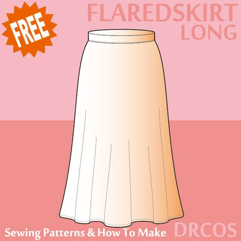 Long flared skirt Sewing Patterns | DRCOS Patterns & How To Make Bridesmaid Skirt And Top, Drcos Patterns, Skirt Sewing Patterns, Flared Skirt Pattern, Sewing Patterns Skirt, Long Flared Skirt, Skirt Pattern Free, Bridesmaid Skirts, Japanese Sewing Patterns