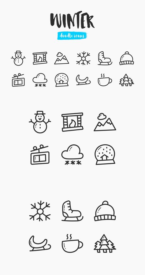 Winter Hand-Drawn Doodle Icons Winter Bujo Doodles, December Doodles Easy, Winter Simple Drawings, Winter Symbols Drawings, Easy Winter Doodles, Winter Whiteboard Art, Holiday Drawings Easy, Cute Winter Doodles, Winter Easy Drawings