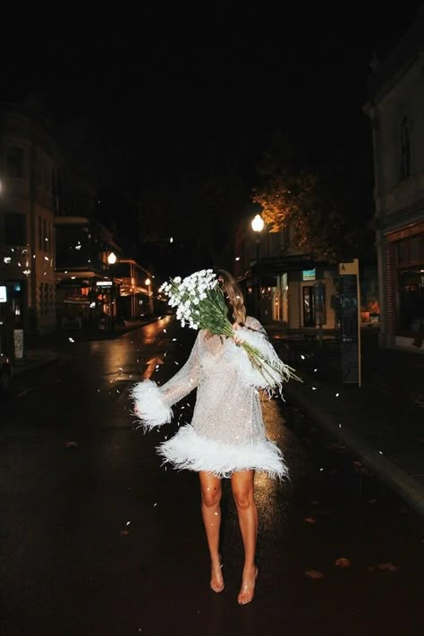 Bridal After Party Dress Long Sleeve, White Feathered Mini Dress, Wedding Reception Dress Short Feathers, Reception Dress Sleeves, Long Sleeve Mini Wedding Dress, Ostrich Feather Wedding Dress, Long Sleeve Feather Dress, Wedding Dress Feathers, Short Vintage Wedding Dress