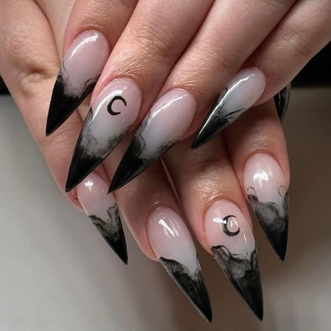 Witchy French Nails, Witchy Square Nails, Occult Nail Art, Witchy Halloween Nails, Occult Nails, Ongles Halloween, Etsy Nails, Gothic Nail Art, Witch Nails