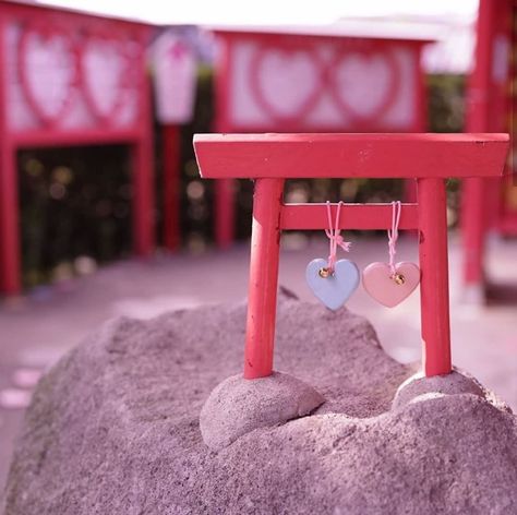 💖 Fukuoka's Koinoki Shrine is the cutest shrine to ever exist! 💖 The sacred grounds are lined and decorated with pretty hearts all over! 🌸 It's the only place in Japan where one can find kawaii torii gates with heart ornaments, pink lanterns & buildings, and more! 💕⛩ Valentines Day Japan, Pink Lantern, Pink Lanterns, Pretty Hearts, About Japan, Heart Ornament, All Things Cute, Fukuoka, Happy Valentine's Day