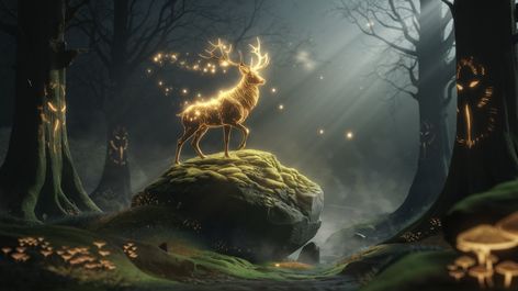 A majestic deer, bathed in golden light, stands watch over a mystical forest. This image evokes a sense of wonder and magic, inviting you to explore a hidden realm of enchantment.   #Forest #Nature #Fantasy #Magic #Mystical #Enchanted #Deer #Animal #Wildlife #Spirit #Spirituality #Art #DigitalArt #Illustration #ConceptArt #Geek #Nerd #Wallpaper #Epic #Majestic #Superpower #FantasyArt #FairyTale #Mythology