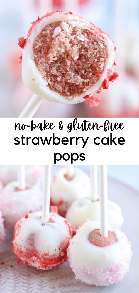 strawberry cake pops in white chocolate coating. Gluten Free Pink Desserts, Healthy No Bake Cake Pops, Healthy Cake Pops Recipe For Kids, Healthier Cake Pops, Dye Free Cake Pops, Eggless Cake Pops, Almond Flour Cake Pops, Low Carb Cake Pops, Low Calorie Cake Pops