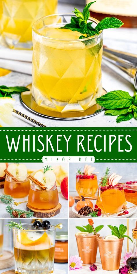 Fun party cocktails like Old Fashioned, Mint Julep, Bourbon Sour, and more! Deliciously refreshing and invigorating, these simple whiskey recipes are the BEST. Put these whiskey drinks on your list of alcoholic mixed drinks! Good Mixed Alcoholic Drinks, Mixed Alcoholic Drinks, Fun Alcoholic Drinks, Best Whiskey Cocktails, Homemade Whiskey, Whiskey Cocktails Easy, Party Drink Recipes, Fun Cocktail Recipes, Easy Party Drinks