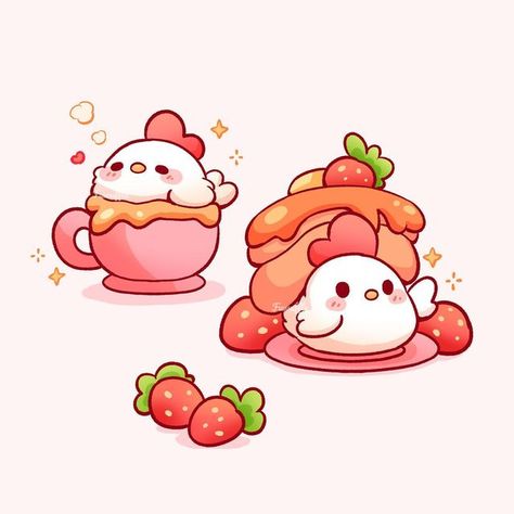 fuwuffle on Instagram: "These floofy chickens are taking over breakfast! 😆✨ #tinyartsdtiys This was such a cute challenge, hosted by @o.o_tinyarts ! I haven’t drawn these chicken friends for a while so it was a lot of fun drawing them~ 🥰 🌷 tags - #fuwuffle #dtiys #dtiyschallenge #artprompt #chickens #cutechickenart #cutechickens #chickens #farmanimals #foodart #animalartist #cuteart #cuteartist #cutedrawings #cutearteveryday #arttrend #cuteartstyle #cuteillustration #artistsoninstagram #arti Chicken Drawings Cute, Cute Food Animals, Animal Food Drawing, Kawaii Breakfast, Cute Rooster Drawing, Chicken Cute Drawing, Chicken Cute Art, Cute Chicken Illustration, Chicken Drawing Cute