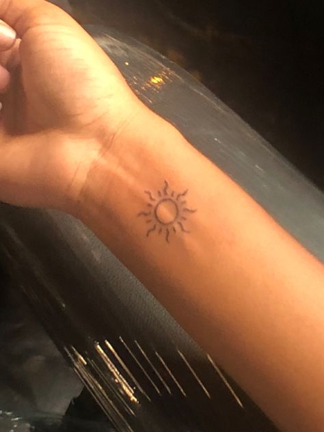 Sun Tattoo Small Wrist, Sun Stick And Poke Tattoo, Sun Tattoo On Wrist, Sunbeam Tattoo, Sun Tattoo Wrist, Sun Tattoo Behind Ear, Sun Ankle Tattoo, Sun Symbol Tattoo, Sun Wrist Tattoo