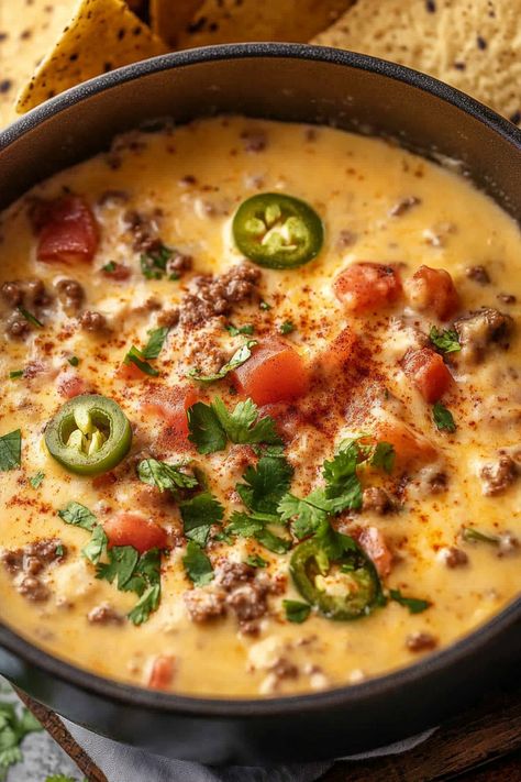 Cowboy Queso Best Football Dip Recipes, Smoked Velveeta Queso, Cold Finger Food Appetizers, Football Day Food Ideas, Queso Dip With Sausage, Cold Snacks For Party, Mexican Sausage Dip, Game Day Food Football Appetizers, Football Game Food Ideas