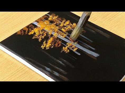 How to draw a Forest on Black Canvas / Acrylic Painting for Beginners #285 - YouTube Black And White Forest Painting, Canvas Painting On Black Background, Drawing On Black Canvas, Black Canvas Acrylic Painting, Paint On Black Canvas, Acrylic Painting On Black Canvas, Acrylic Painting Tutorials For Beginners, Painting On Black Canvas, Learn Acrylic Painting