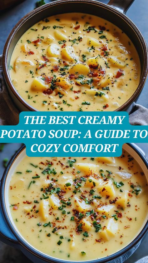 Cozy up with a bowl of the creamiest, most comforting potato soup! 🥔✨ This easy, homemade recipe is packed with tender potatoes, a buttery, garlic-infused base, and creamy goodness. Ready in under an hour, it's the perfect warm-up meal for chilly days and can be topped with cheese, chives, or crispy bacon for extra flavor. Ideal for weeknight dinners or family gatherings, this creamy potato soup is a must-try for any soup lover! 🍲 #PotatoSoup #ComfortFood #EasyRecipes #SoupSeason #Creamy Potato Soup With Spam, Ham And Cheesy Potato Soup, Potatoe And Corn Soup, Instapot Potato Soup Recipes, Soup Using Half And Half, Creamy Potato Cheese Soup, Ip Potato Soup, Delicious Potato Soup, Cream Potatoes Soup Recipe