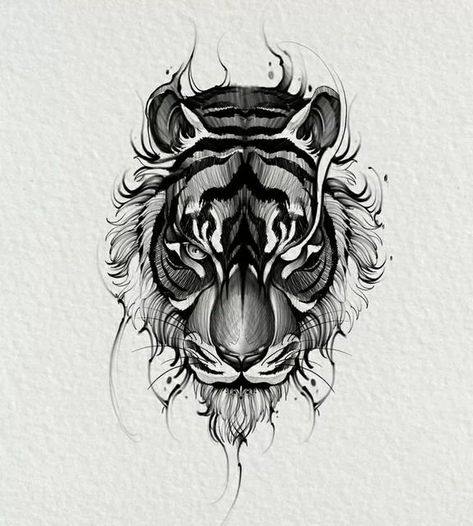 Full Tiger Tattoo Design, Dark Tiger Tattoo, Tattoo Ideas Tiger, Feline Tattoo, Tiger Tattoo Ideas, Tattoos Sketches, Tiger Face Tattoo, Tiger Head Tattoo, Black White Illustration