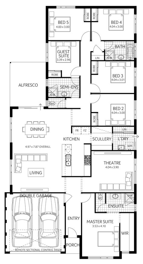 Draw Floor, 6 Bedroom House Plans, Single Storey House Plans, Chic House, 5 Bedroom House Plans, 6 Bedroom House, Building Plans House, Large Pantry, House Plan Gallery