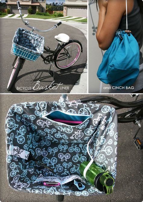 Bike Basket Liner, Beach Cruisers, Biking Diy, Bicycle Basket, Cinch Bag, Cruiser Bicycle, Cycle Chic, Basket Liners, Bike Basket