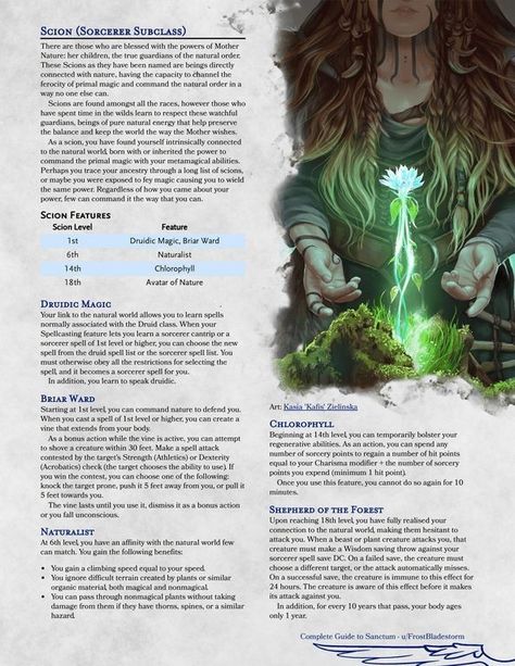 Nature Sorcerer, Sorcerer Subclass 5e, 5e Classes, Dnd Sorcerer, Homebrew Classes, Dungeons And Dragons Races, Dnd Homebrew, D D Classes, D D Character Ideas