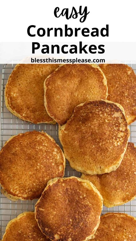 Cornbread Pancakes Corn Bread Pancakes, Cornbread Waffle, Cornbread Pancakes, Breakfast Pancakes Recipe, Easy Dinner Desserts, Cornbread Waffles, Fried Cornbread, How To Make Cornbread, Yummy Pancake Recipe