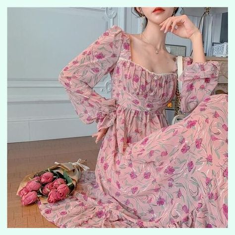 Korean Dress Elegant, فستان زهري, Elegant Floral Dress, Sophia Dress, Long Dresses Elegant, Vestidos Color Rosa, Cottagecore Fashion, Skirt Maxi, Womens Floral Dress