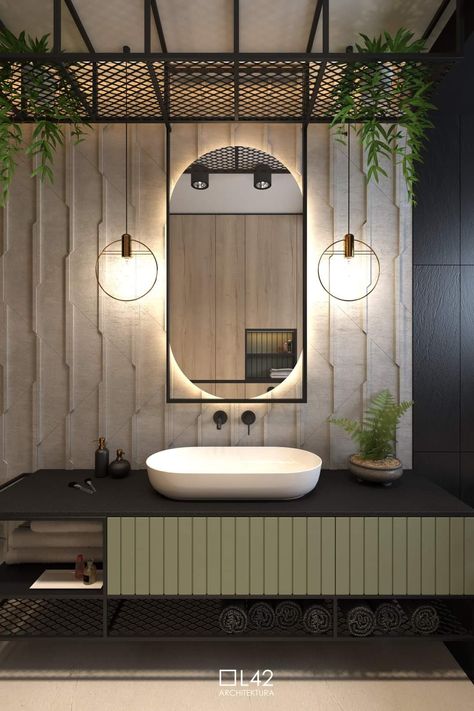 Unique Bathroom Mirrors, Toilet Design Modern, Traditional Bathroom Mirrors, Small Bathroom Mirrors, Backlit Bathroom Mirror, Oval Mirror Bathroom, Unique Bathroom Vanity, Restroom Design, Minimalist Apartment Style