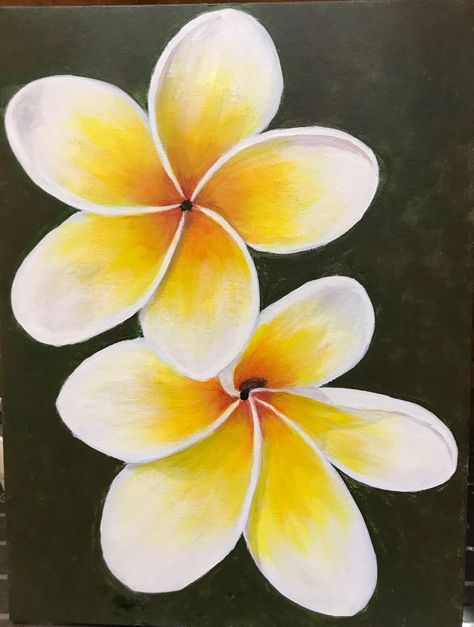 Luau Drawing Ideas, Hawaiian Flower Painting Easy, Hibiscus Flower Painting Easy, Hawaii Flower Painting, Hawaiian Painting Ideas, Hawaiian Flowers Drawing, Hawaiian Flower Painting, Frangipani Painting, Acrylic Painting Ideas Abstract