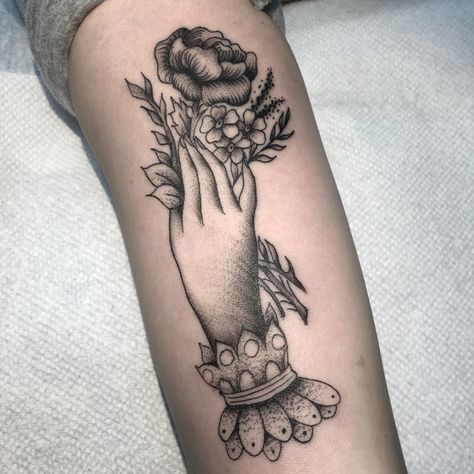 #vermontattoo #vttattoo #burlingtovermont #tattoo #newtraditionaltattoo Victorian Hand Tattoo Traditional, Victorian Hands Tattoo, Victorian Hand Tattoo, Lil Tattoos, Tattoo Reference, Victorian Hand, Spooky Tattoos, Leg Tattoo, Grey Tattoo