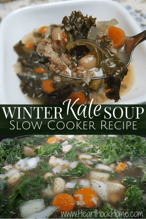 Winter Kale Soup Slow Cooker Recipe Winter Soup Recipes Slow Cooker, Kale Smoothies, Soup Chowder, Winter Soup Recipes, Soup Slow Cooker, Kale Soup Recipes, Winter Soup Recipe, Winter Soup, Slow Cooker Recipe