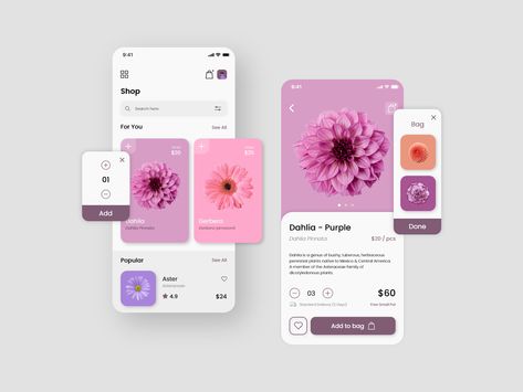 Flower Shop Mobile App Exploration by Murakabiman Flower App Icon, Flower Cafe, Shop Mobile, Flower App, Flower Mobile, Simple Designs To Draw, App Design Inspiration, Mobile App Ui, Floral Studio