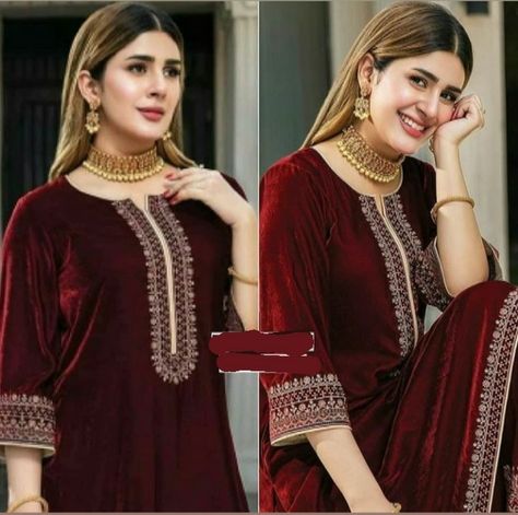 Amazing maroon velvet outfit Maroon Velvet Pakistani Dress, Velvet Suit Designs Pakistani, Velvet Pakistani Dress, Maroon Velvet Dress, Red Velvet Suit, Velvet Outfit, Velvet Suit Design, Pakistani Women Dresses, Red Outfits