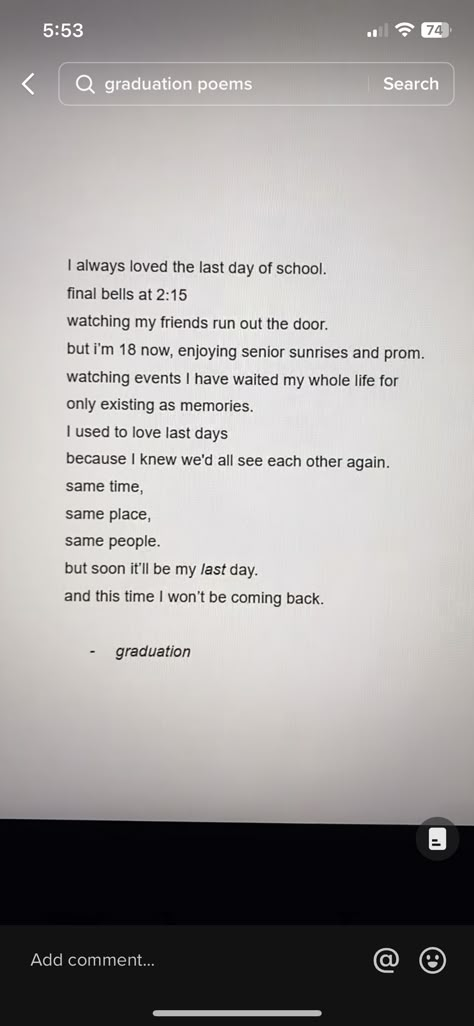 Graduation Paragraphs, Poems About Graduation, Senior Year Lyrics, Senior Sunday Captions From Mom, Last Day Of High School Captions, School Poems Highschool, Senior Year Poem, Graduation Speeches High School, End Of High School Quotes