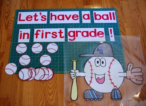 Let's have a ball in 2nd grade for kids names Baseball Theme Classroom, Baseball Classroom, Sports Bulletin Boards, Baseball Decorations, School Sports Theme, Sports Theme Classroom, Classroom Boards, Team Theme, Sports Classroom