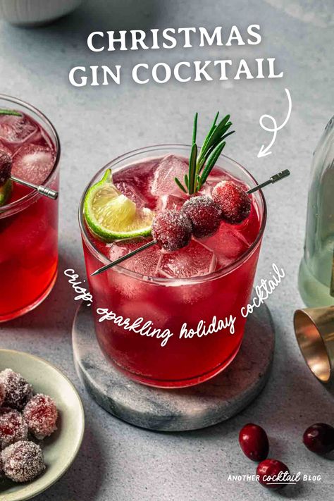 Made with cranberry juice, maple syrup and a splash of ginger beer, this Christmas gin cocktail is crisp and refreshing. We've garnished it with fresh rosemary and sugared cranberries for a festive, vibrant cocktail that will be the hit of your holiday gathering. Gin Winter Cocktails, Christmas Cocktails Gin, Holiday Gin Cocktails, Cranberry Juice Cocktails, Christmas Gin Cocktails, Cranberry Gin Cocktail, Drinks With Cranberry Juice, Ginger Beer Cocktail, Christmas Party Drinks