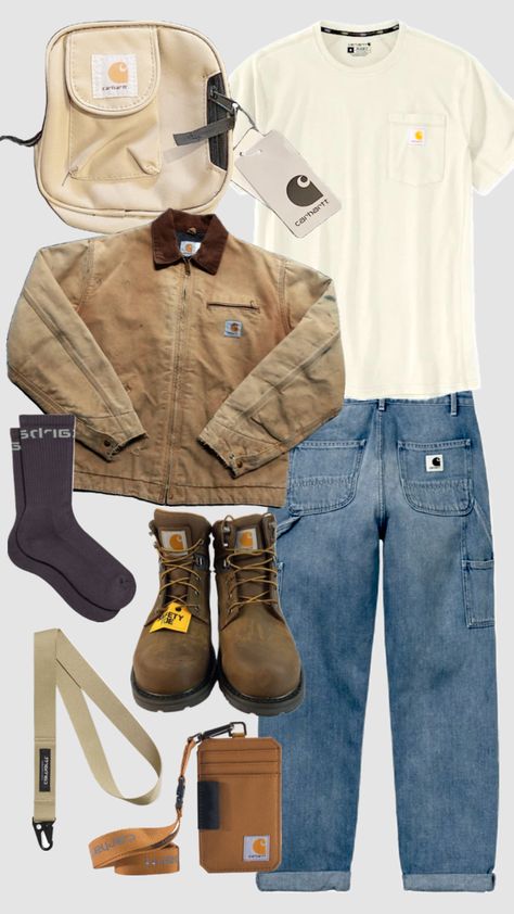 carhartt fit #carhartt #oufit #fit #outfitinspo #fitinspo #inspo #jacket #boots #farm #workfit #brands #companys #clothing #clothinginspo #jeans Carhartt Jacket Outfit, Carhartt Jacket, Jacket Outfit, Boots