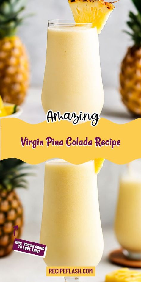 Dreaming of a beach getaway? Treat yourself to a Virgin Pina Colada that captures that vibe without the alcohol! This creamy, fruity delight is perfect for all occasions. Be sure to save this recipe for when you need a refreshing non-alcoholic drink to brighten your day! Vitamix Pina Colada Recipe, Best Pina Colada Recipe Non Alcoholic, Pina Colada Mix Recipe Drinks, Pina Colada Smoothie Non Alcoholic, How To Make Piña Colada Drink, Pina Colada Drinks Non Alcoholic, Diy Pina Colada Drink, Nonalcoholic Pina Colada Recipe, Virgin Pins Colada Recipe