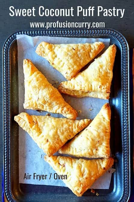 Sweet coconut puff pastry or Indian Gujiya Pastry recipe is perfect to make in air fryer. It is a simple and easy recipe perfect for breakfast or dessert. Coconut Pastries, Grated Coconut Recipes, Coconut Pastry, Healthy Chocolate Pudding, Diwali Sweets Recipe, Diwali Recipes, Puff Pastry Recipe, Sweet Dumplings, Dairy Free Cookies