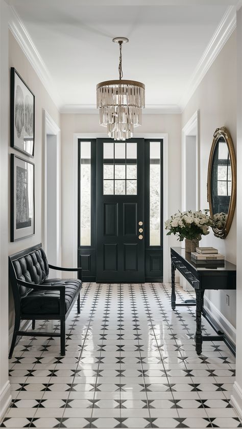 22 Foyer Ideas for Elegant Entryways: Modern, Indian, Luxury & More Large Foyer Ideas Entryway Modern Luxury, Moody Foyer Ideas Entryway, Home Foyer Design, Entryway Modern Luxury, Foyer Ideas Entryway Stairs, Foyer Ideas Entryway Modern Luxury, Large Foyer Ideas Entryway, Large Foyer Ideas, Black And White Foyer